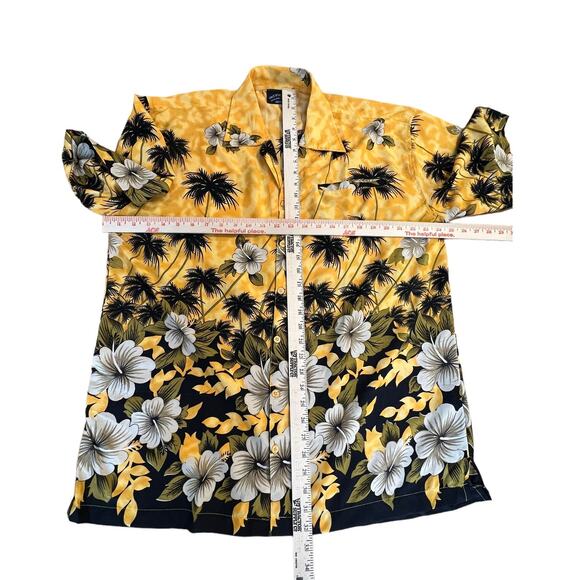 VTG Pacific & Co Hawaiian Shirt Men’s L Yellow Floral Palm Aloha Camp Collar Y2K - Picture 10 of 12